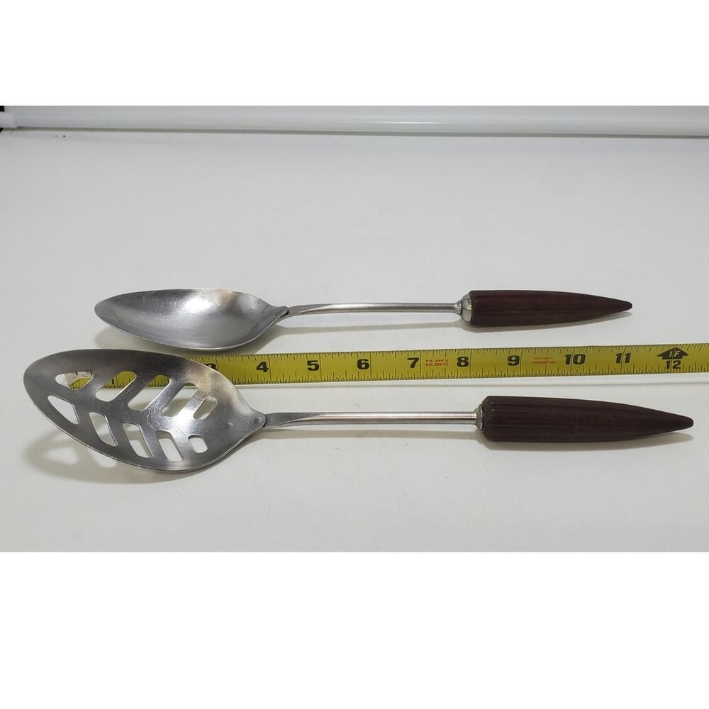 VTG Androck BULLET Lg Serving/Cooking & Lg Slotted Spoons Brn Bakelite, Set of 2